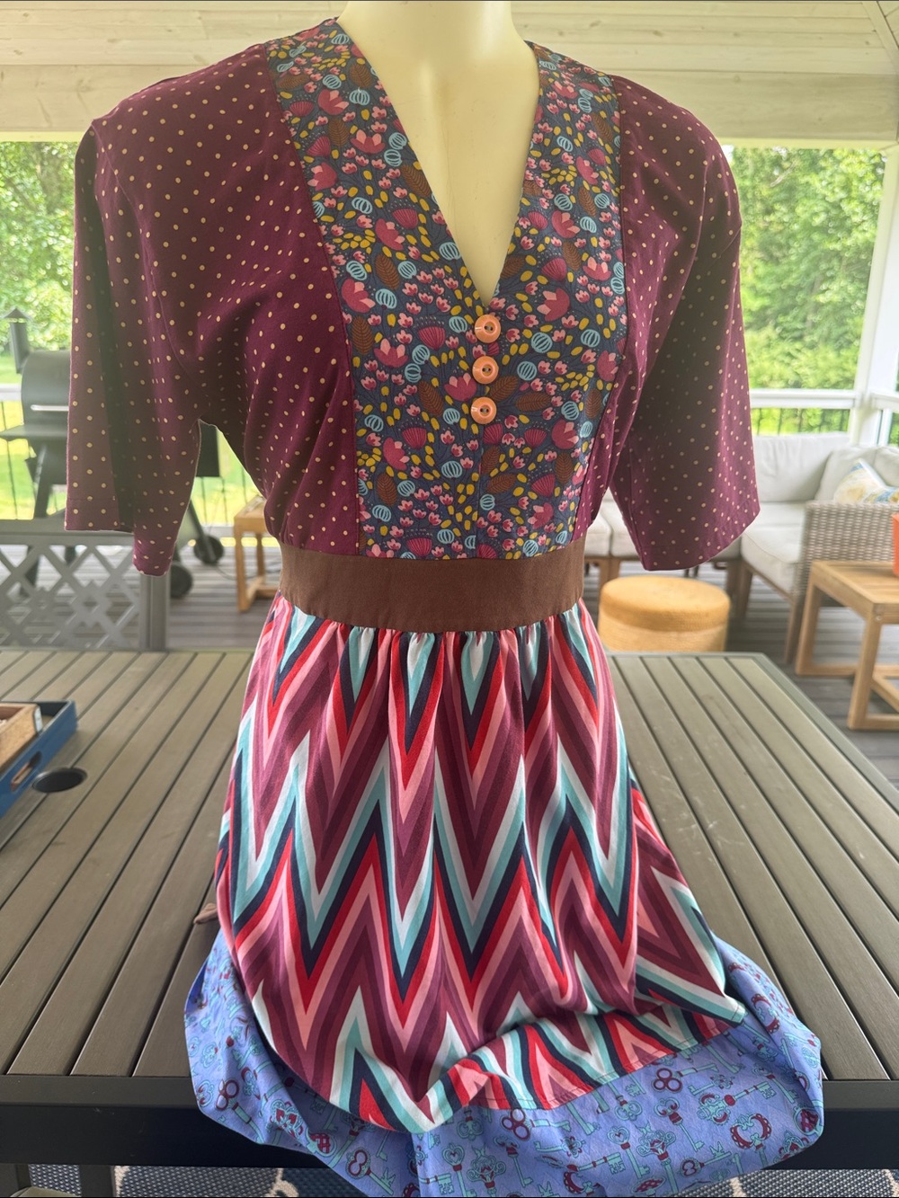 Matilda Jane paint by Numbers Plum Polka Dot Dress with Chevron Size Small